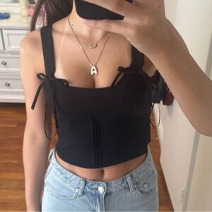 Zara Black Sleeveless Crop Tank Top with Tie Front
